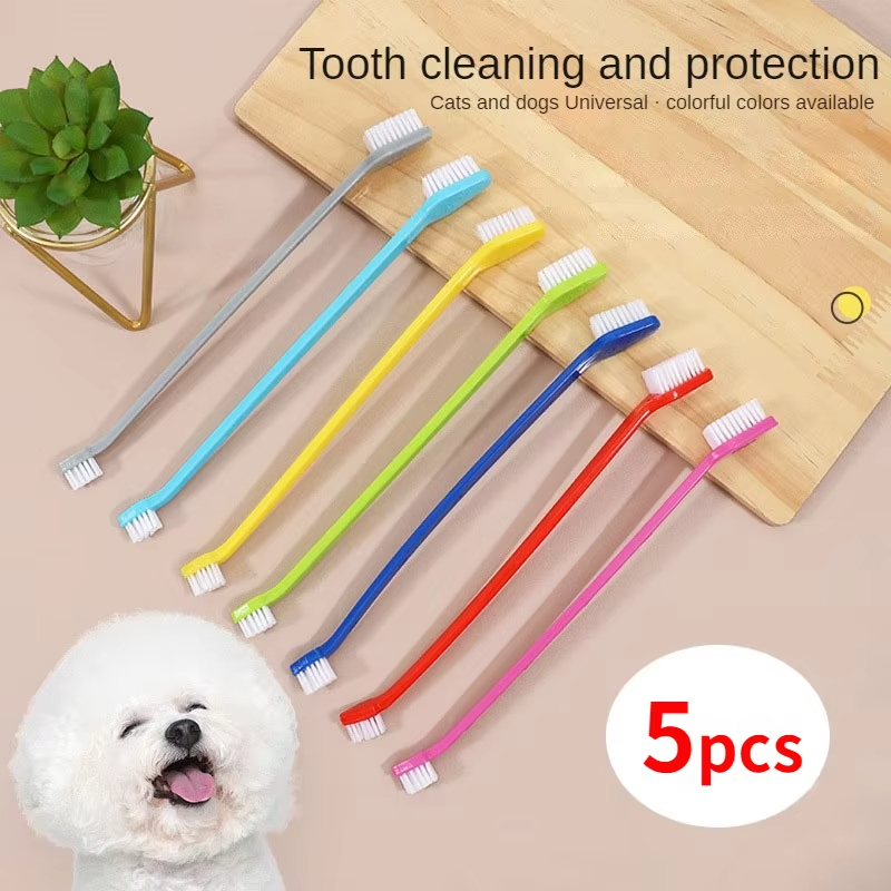 Hair Care Routine - 5pcs/set Long Handle Pet Toothbrush Double-head