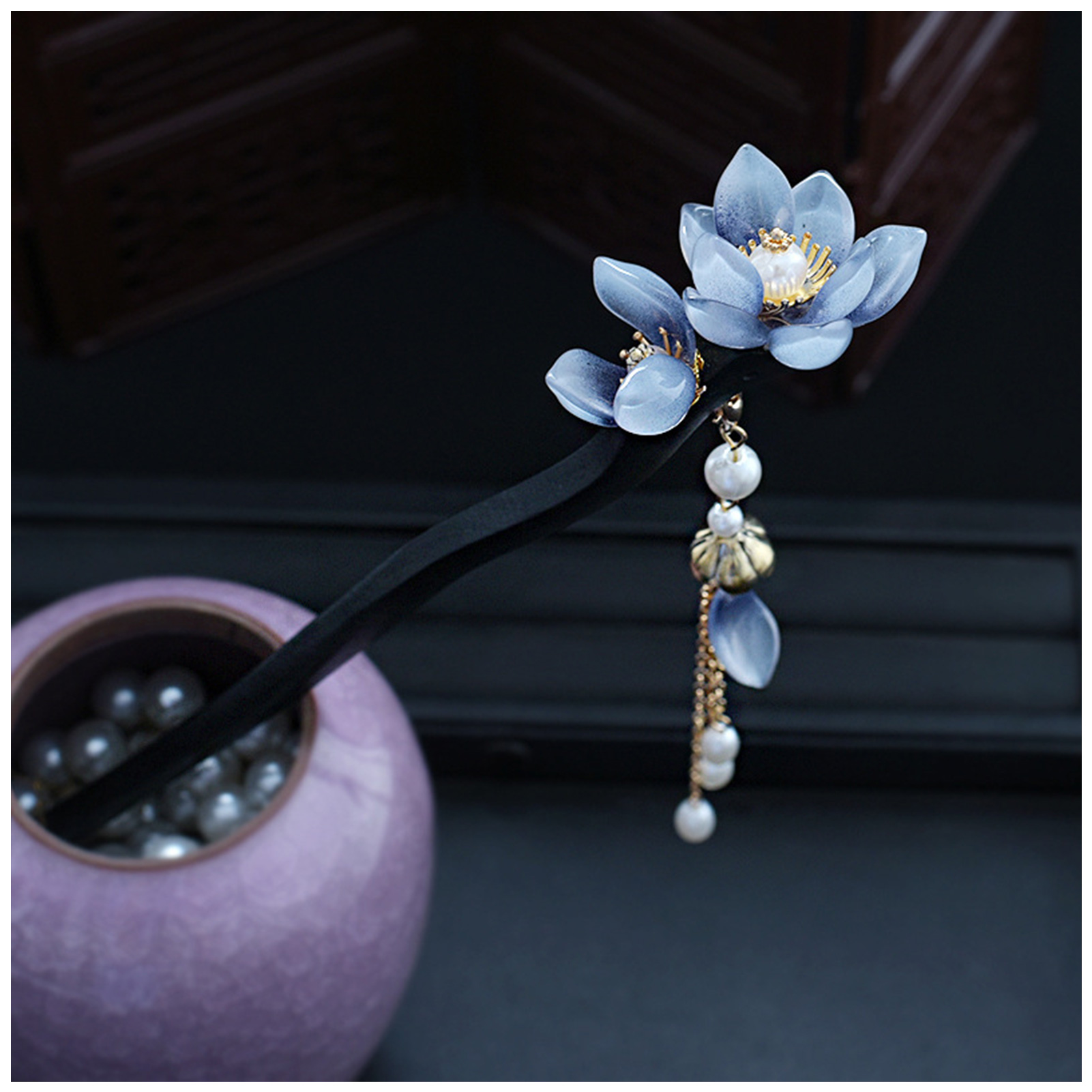 Blue Flower Hair Stick Vintage - Hair Care Ingredients recension och pris